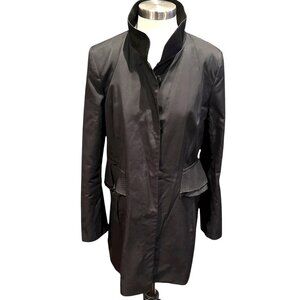 Tahari Black Ruffle Midsection Coat